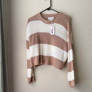 Jessica Simpson Blush & White Striped Cropped Crew Sweater